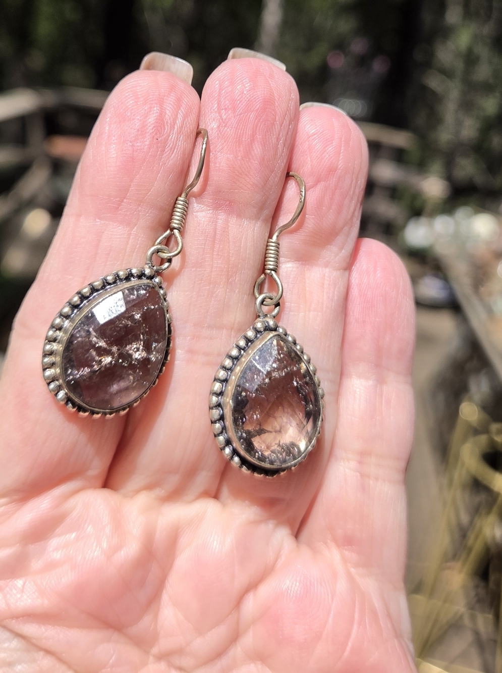 Smoley Quartz Large 18k Sterling Bohemian Earrings - Picture 6 of 10